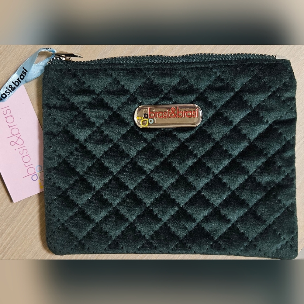 Brasi & Brasi Velvet Quilted Silver Zipper Pouch Makeup Bag Munich NWT